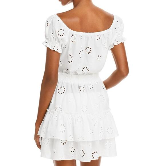 NWT Aqua Swim Ivory White Cotton Eyelet Floral Peasant Off The Shoulder Dress S - Picture 2 of 7